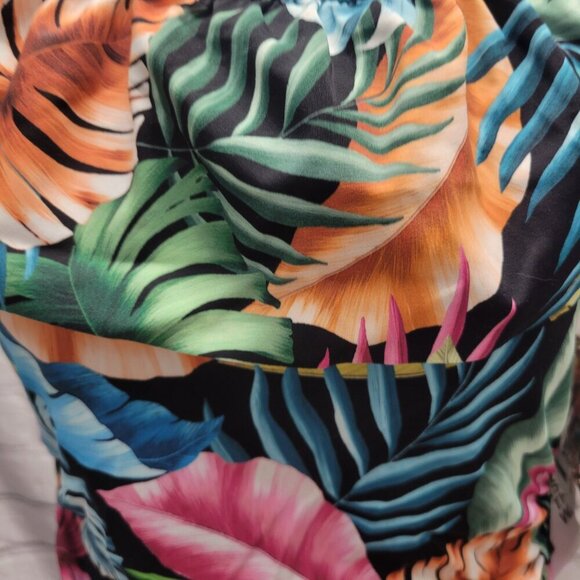 Swim Solutions Off The Shoulder Ruffle Palm Black One Piece Swimsuit - Picture 2 of 5